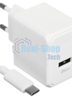 Зарядное устройство Hoco 18Вт, 3А, QC3.0, 1xUSB + кабель USB/Type-C, CS12A, белый, блистер