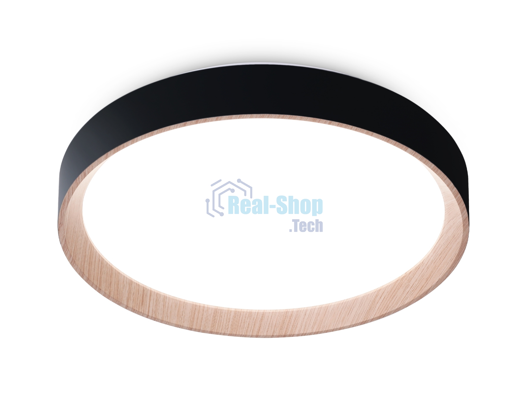 Потолочный светодиодный светильник Ambrella light FZ1324 BK/LWD черный/светлое дерево IP20 41W 3000-6400K D390*70 (ПДУ ИК)