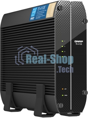 Сетевое хранилище SMB QNAP TS-410E-8G NAS fanless 4 2.5 SSD trays. Intel Celeron J6412 4-core 2.0-2.6 GHz, 8 Gb RAM (max), 2x2.5 GbE, 4xUSB 3.2 Gen 2 (10Gbps),1xHDMI