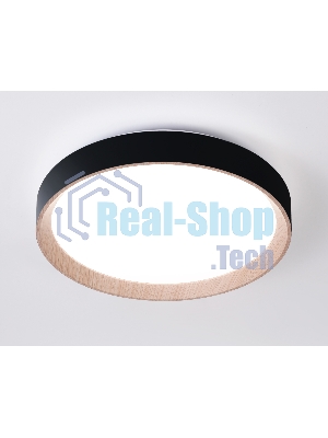 Потолочный светодиодный светильник Ambrella light FZ1324 BK/LWD черный/светлое дерево IP20 41W 3000-6400K D390*70 (ПДУ ИК)