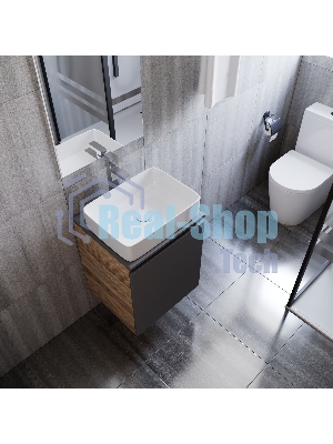 Тумба Bau Dream Blackwood 50 графит, раковина BAU Hotel 48х37, смеситель для раковины высокий Hotel Still, нержавеющая сталь, выпуск клик клак, белый