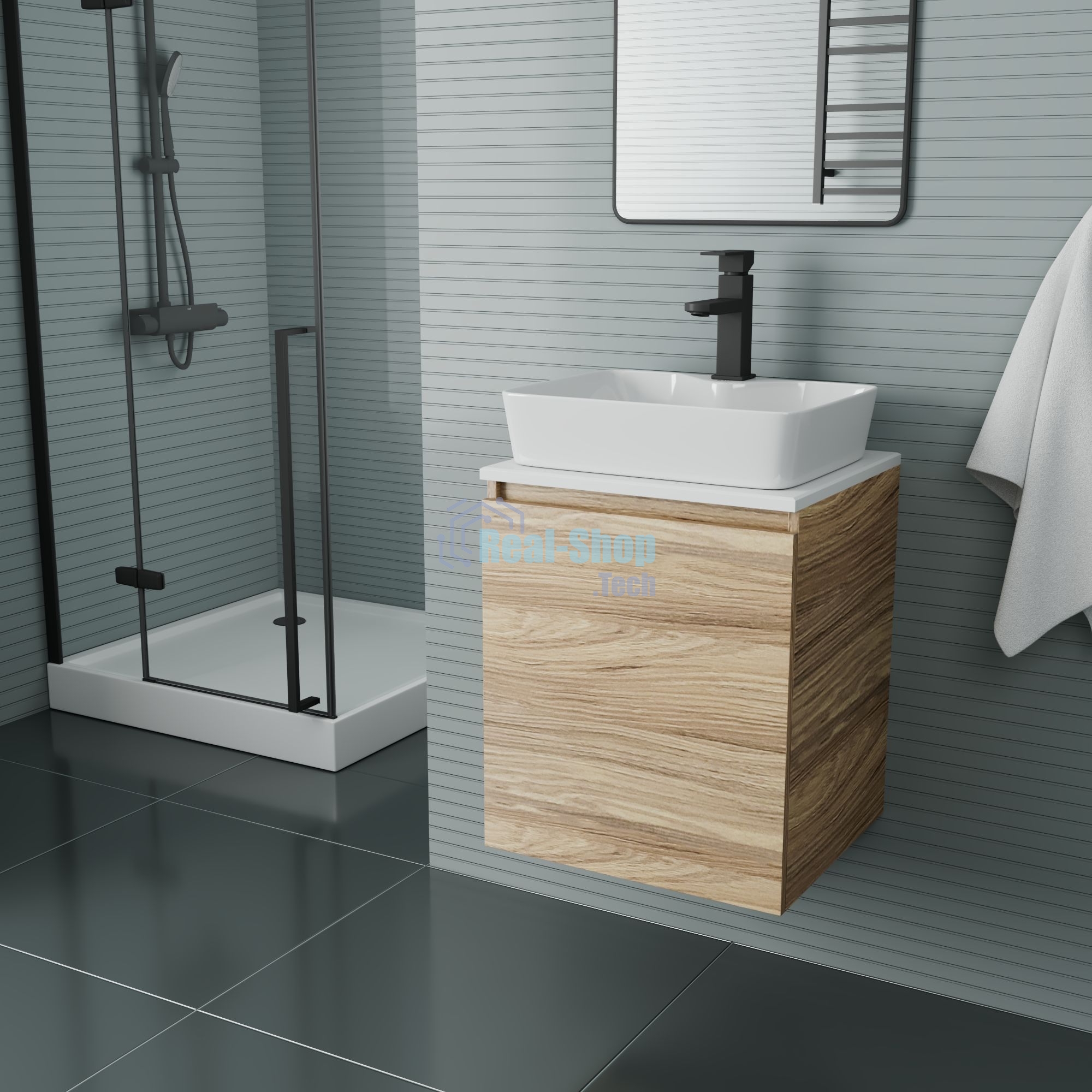 Тумба Bau Dream Blackwood 50 с дверцей, раковина BAU Cerama 48х37 белая, смеситель Hotel Black, черный