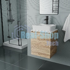 Тумба Bau Dream Blackwood 50 с дверцей, раковина BAU Cerama 48х37 белая, смеситель Hotel Black, черный