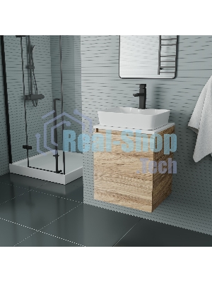 Тумба Bau Dream Blackwood 50 с дверцей, раковина BAU Cerama 48х37 белая, смеситель Hotel Black, черный