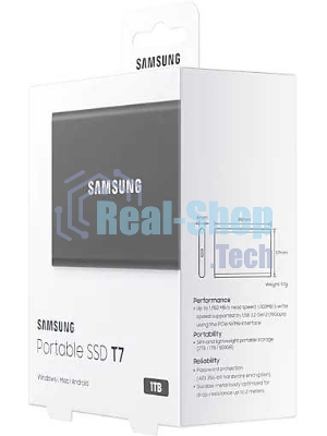 Внешний SSD Samsung T7, 1TB, USB 3.2 Gen 2 Type-C, R/W 1050/1000, серый