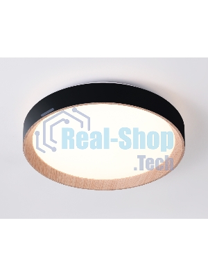 Потолочный светодиодный светильник Ambrella light FZ1324 BK/LWD черный/светлое дерево IP20 41W 3000-6400K D390*70 (ПДУ ИК)