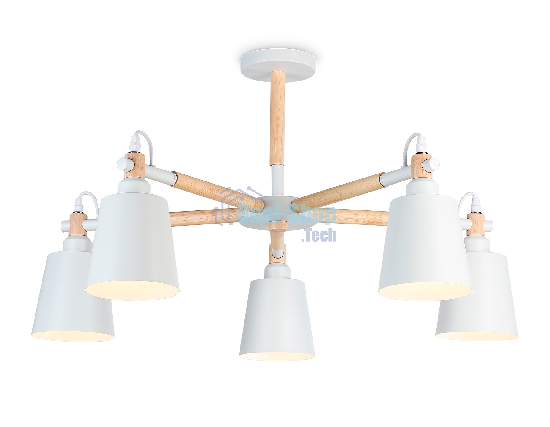 Светильник Ambrella light TR82208/5 WH/LW белый/светлое дерево E27/5 max 40W D780*430