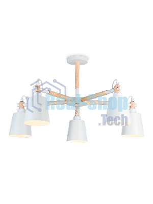 Светильник Ambrella light TR82208/5 WH/LW белый/светлое дерево E27/5 max 40W D780*430
