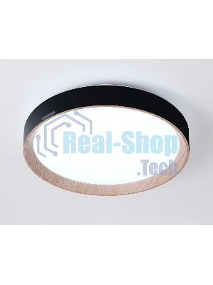 Потолочный светодиодный светильник Ambrella light FZ1324 BK/LWD черный/светлое дерево IP20 41W 3000-6400K D390*70 (ПДУ ИК)