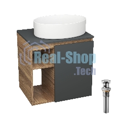 Тумба Bau Dream Blackwood 60 правая, графит, раковина BAU Nimb 50х36, выпуск клик клак, хром