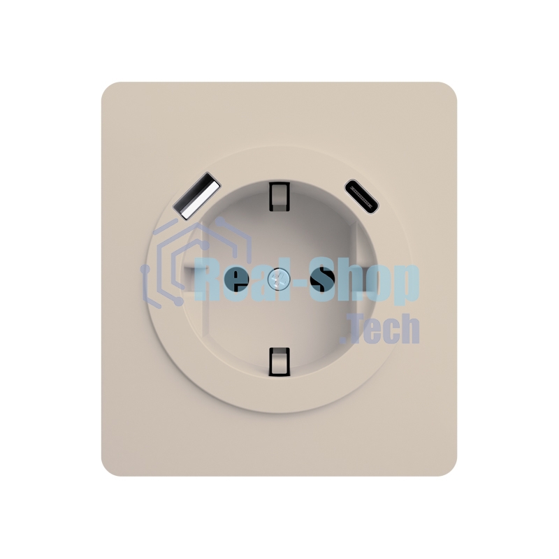 Розетка KRANZ ROUND 1-ая с/з с/у з/ш 16А с USB A+C быстрой зарядки 5В/3А шелк