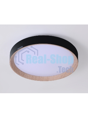 Потолочный светодиодный светильник Ambrella light FZ1324 BK/LWD черный/светлое дерево IP20 41W 3000-6400K D390*70 (ПДУ ИК)