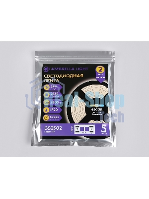 Светодиодная лента Ambrella light GS3502 2835 240Led /22W m/ 24V IP20 4500K/ 5000*10*1.2mm (2 конт.)