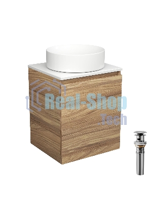Тумба Bau Dream Blackwood 50 с дверцей, раковина BAU Dream круглая D41, выпуск клик клак, хром