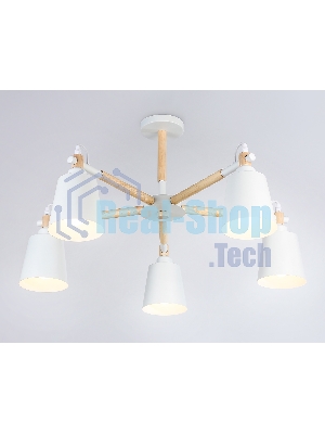 Светильник Ambrella light TR82208/5 WH/LW белый/светлое дерево E27/5 max 40W D780*430