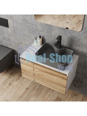 Комплект: тумба Bau Dream Blackwood 80, раковина BAU Cerama 48х37, темно-серая, смеситель Hotel Black, черный матовый, выпуск клик клак черный