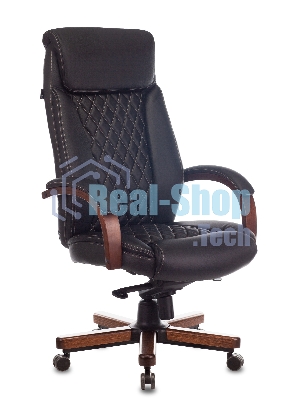 Кресло Бюрократ T-9924WALNUT черный, кожа, подголовник