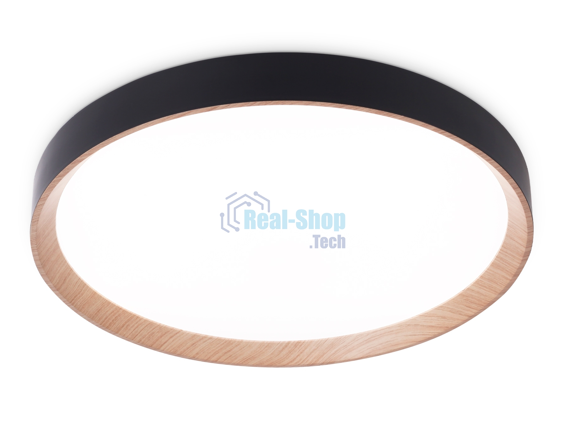 Потолочный светодиодный светильник Ambrella light FZ1326 BK/LWD черный/светлое дерево IP20 60W 3000-6400K D490*80 (ПДУ ИК)