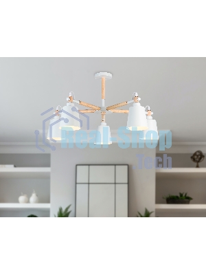 Светильник Ambrella light TR82208/5 WH/LW белый/светлое дерево E27/5 max 40W D780*430