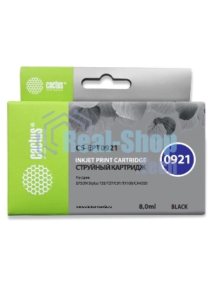 Картридж струйный Cactus CS-EPT0921 (T0921) черный (8 мл) для Epson Stylus C91/CX4300/T26/T27/TX106/TX109/TX117/TX119