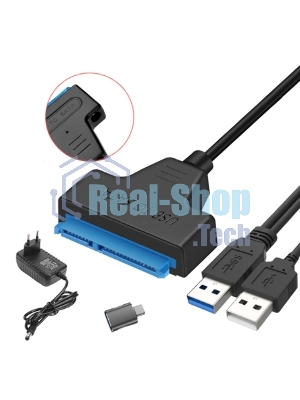 Кабель-переходник для HDD SATA USB 3.0 с доп. питанием, двойной USB