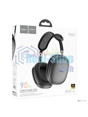 Беспроводные/проводные наушники Hoco W55 серый космос, накладные, Bluetooth + проводной