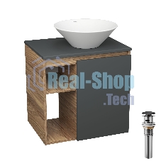 Тумба Bau Dream Blackwood 60 правая, графит, раковина BAU Dream D43, выпуск клик клак, черный