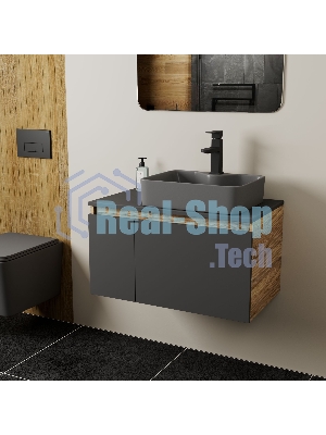 Комплект: тумба Bau Dream Blackwood графит 80, раковина BAU Cerama 48х37, темно-серая, смеситель Hotel Black, черный матовый