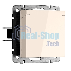 Розетка с заземлением и шторками c крышкой IP44 N (айвори матовый)