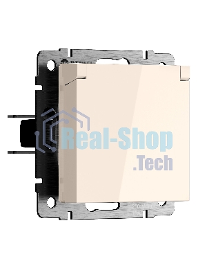 Розетка с заземлением и шторками c крышкой IP44 N (айвори матовый)