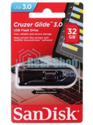 Флешка USB Sandisk CZ600 Cruzer Glide (SDCZ600-032G-G35), 32Gb, USB 3.0, R/W 100/20, черный
