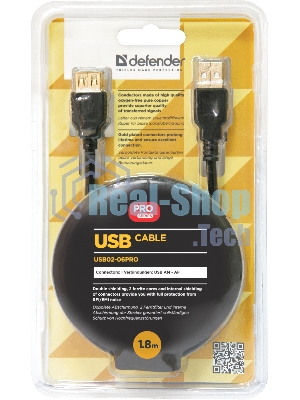 Кабель Defender PRO USB 2.0 кабель удлинительный 1.8м AM/AF, зол.конт, 2фер.фил.