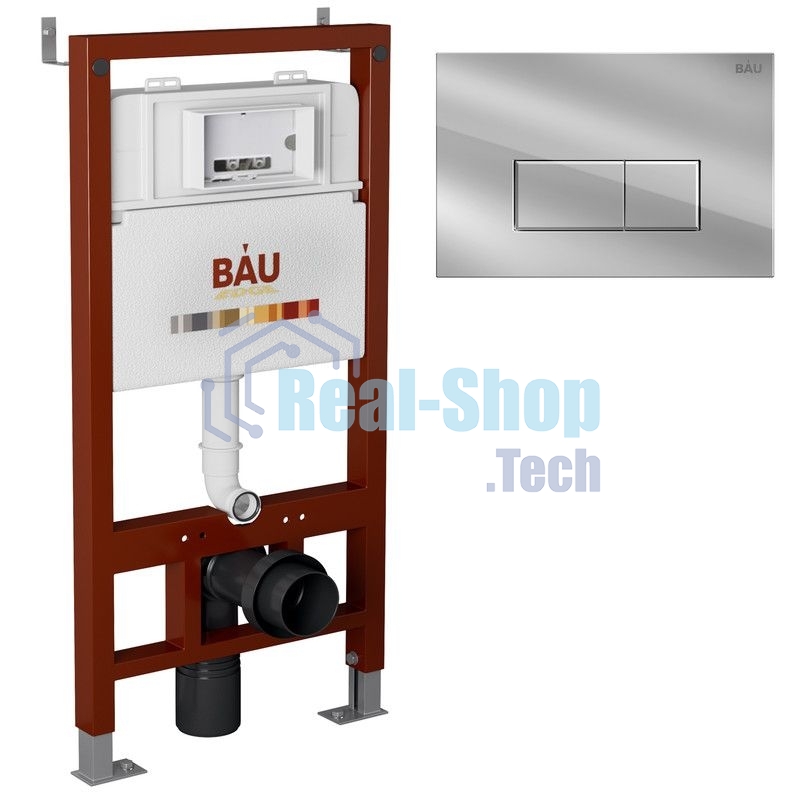 Инсталляция BAU PRO для подвесного унитаза, клавиша смыва BAU Hotel для инсталляции, хром