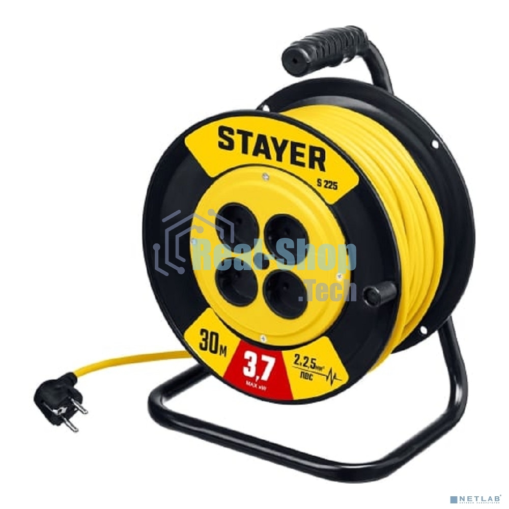 Силовой удлинитель на катушке STAYER ПВС 2х2.5 30м 3750Вт, S 225