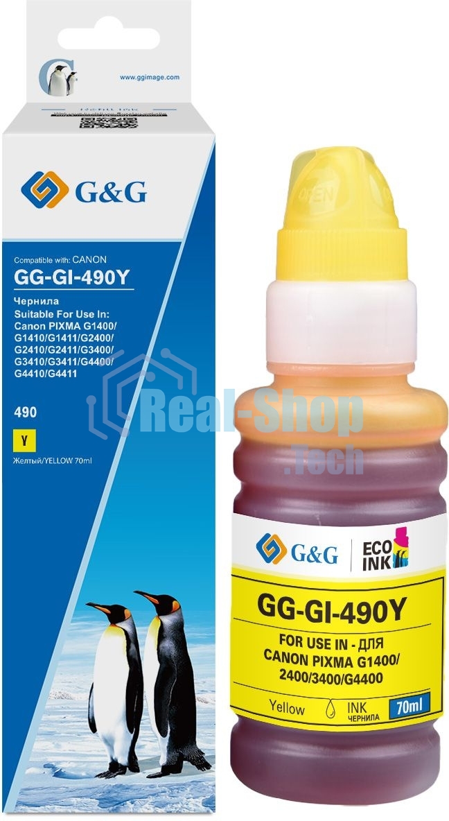 Чернила G&G GG-GI-490Y GI-490 желтый 70мл для Canon Pixma G1400/G2400/G3400/G4400