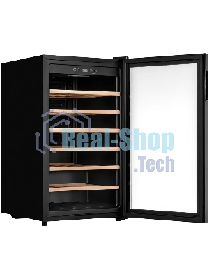 Винный шкаф Kuppersberg RSW 82, отдельностоящий, High-Tech, объем 128 л, вместимость 40 бутылок, диапазон температуры 5-20 градусов, механическое открытие двери, 6 полок из бука, LCD дисплей, уровень шума 38 дБ, черный
