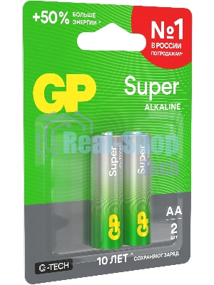Алкалиновые батарейки GP Super Alkaline G-Tech 15А АA - 2 шт. на блистере