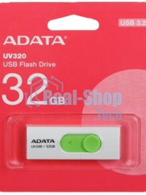 Флешка USB ADATA UV320 (AUV320-32G-RWHGN), 32Gb, USB 3.2, R/W 100/30, белый/зеленый