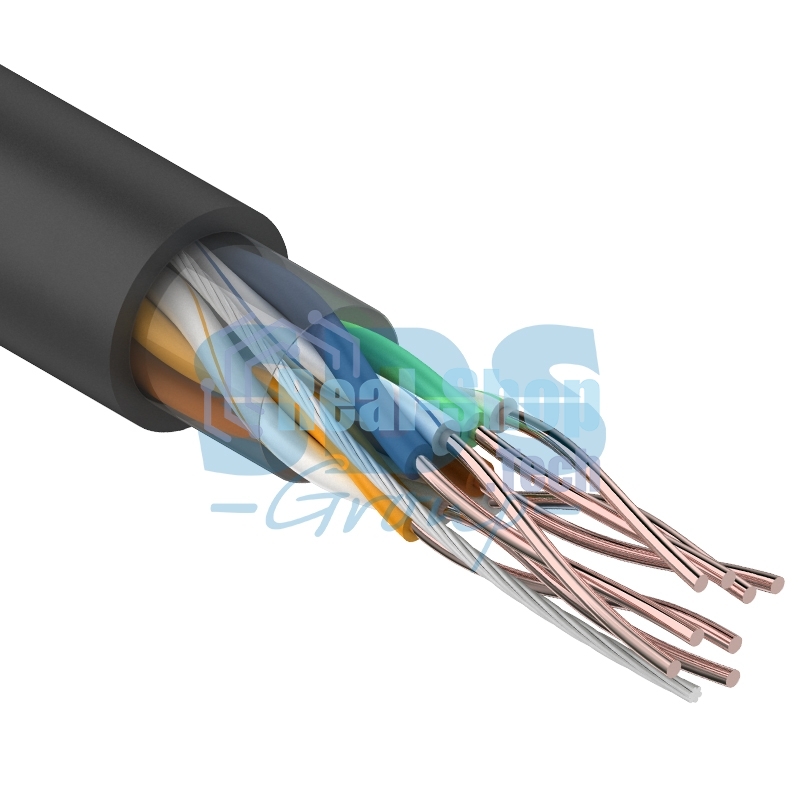 Кабель UTP Rexant 4PR 24AWG, CU (медь), cat.5e, 100 МГц, PE, черный, OUTDOOR, бухта 25 м