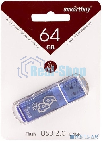 Флешка USB SmartBuy Glossy series Blue (SB64GbGS-B), 64Gb, USB 2.0, R/W 25/15, нежно-голубой