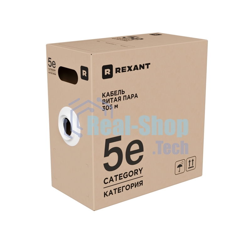 Кабель витая пара Rexant F/UTP, cat.5e, ZH нг(А)-HF, 4x2x0,52 мм, 24AWG, INDOOR, SOLID, серый, 305м