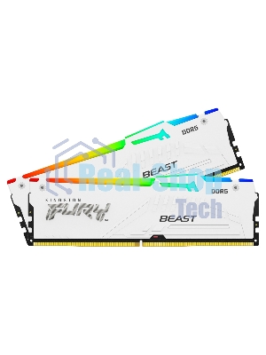 Оперативная память Kingston Fury Beast, DDR5, 32Gb (2x16Gb), 5600MHz, CL40, DIMM, с радиаторами, RGB, белый