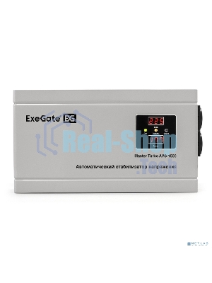 Стабилизатор напряжения ExeGate Master Turbo AVS-1500 (1500ВА, 100-265В, цифр. индикация вход/вых. напряжения, 220В±8%, КПД 98%, 5 уровней защиты, задержка, усиленный метал.корпус, евророзетка, RTL)