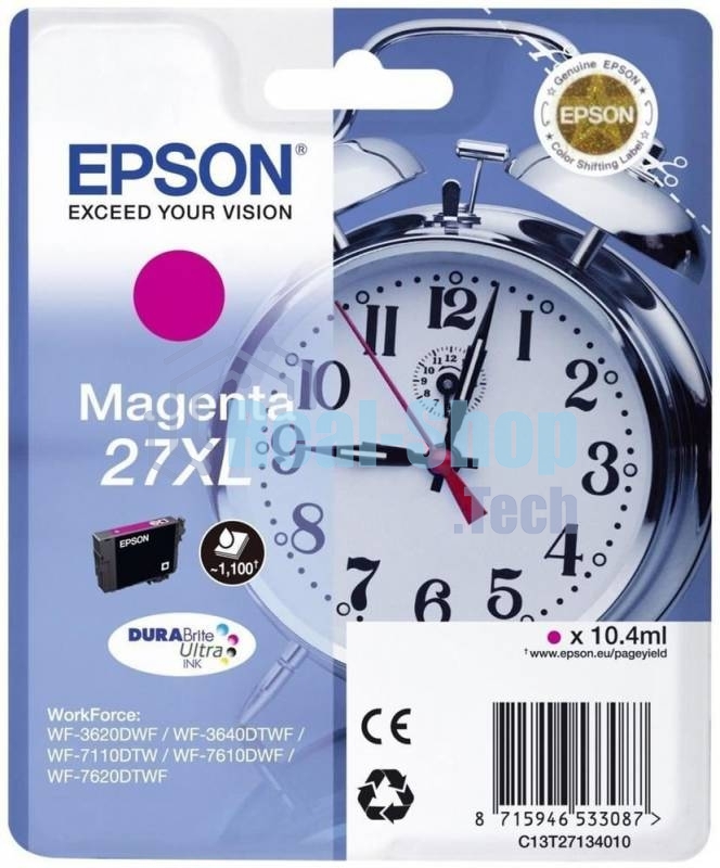 Картридж струйный Epson 27XL T2713 (C13T27134022/C13T27134020) пурпурный, 10.4 мл (1100 стр.), для WF7110/7610/7620