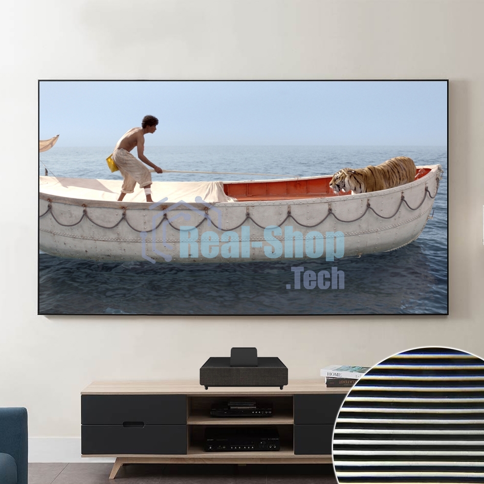 Экран Cinema S'OK SCPSFR-200x113UST-PET для ультракороткофокусных проекторов 90'' 16:9 настенный, постоянного натяжения, полотно PET Crystal ALR UST, рама черная 1 см