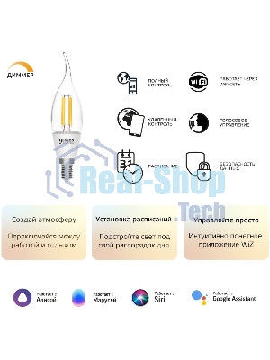 Лампа светодиодная филаментная Gauss Smart Home DIM E14 CF35 4,5 Вт 1/10/40