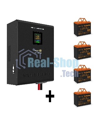 Комплект Источник бесперебойного питания EX296005RUS + батарея 75Aч EX285653RUS 4шт (инвертор, синус, для котла, настенный) ExeGate FineSine SX-7000.LCD.AVR.2SH.T <7000VA/5000W, чистая синусоида, цветной LCD-дисплей, AVR, 2*Schuko+клеммы, линейно-интерактивный, крепление настенное, черный> + батарея ExeGate HRL 12-75 (12В, 75Ач) 4шт