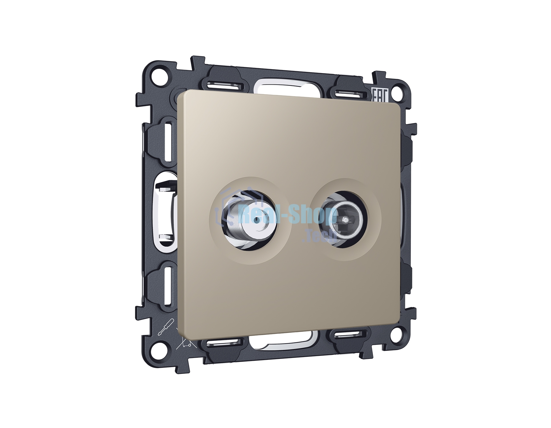 Комплект механизма розетки TV оконечной + SAT 5-862MHz 3.5dB/950-2150MHz 3.5dB ALFA Серо-бежевый матовый QUANT (AP3733, VM217) MA373310