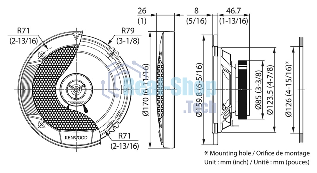 Колонки автомобильные Kenwood KFC-S1676EX 330Вт 87дБ 4Ом 16см (6.5дюйм) (ком.:2кол.) коаксиальные