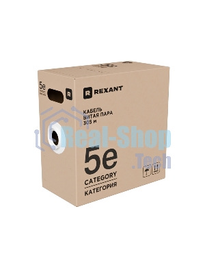Кабель витая пара Rexant U/UTP, cat.5e, PVC, 4PR, 24AWG, INDOOR, SOLID, серый, 305м, серия LIGHT